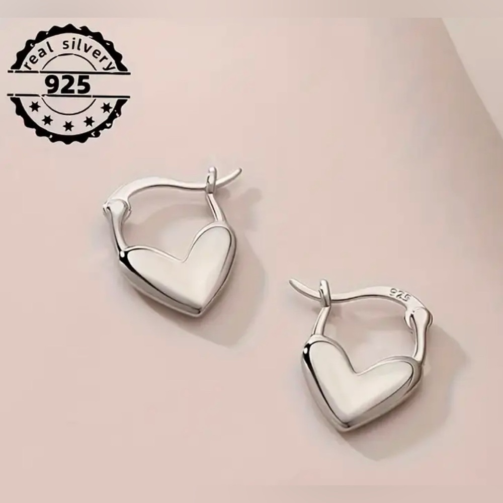 255- Pair Of 925 Sterling Silver Heart-shaped - Picture 1 of 6